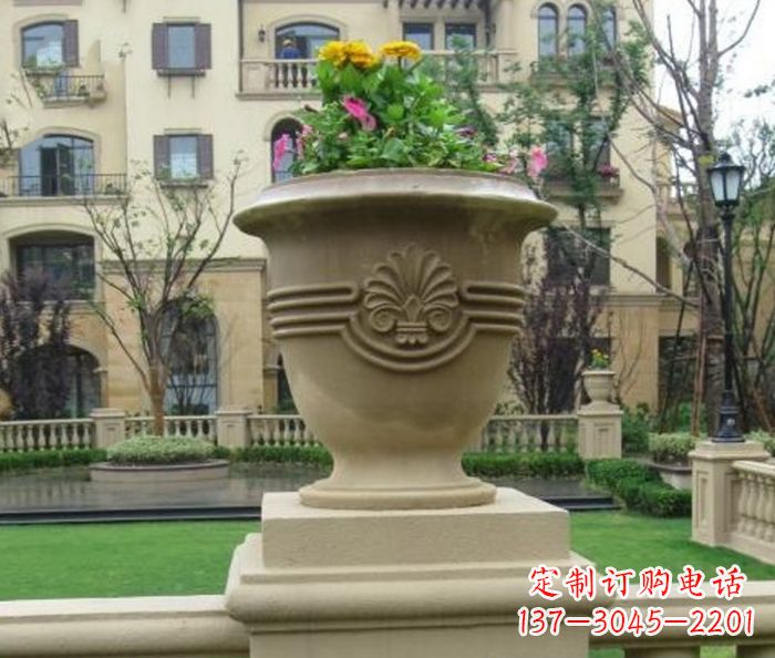辽宁小区景观大理石花盆石雕 (5)