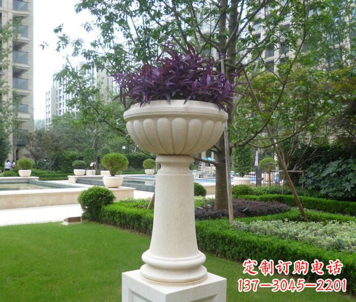 辽宁小区景观汉白玉花盆石雕 (2)