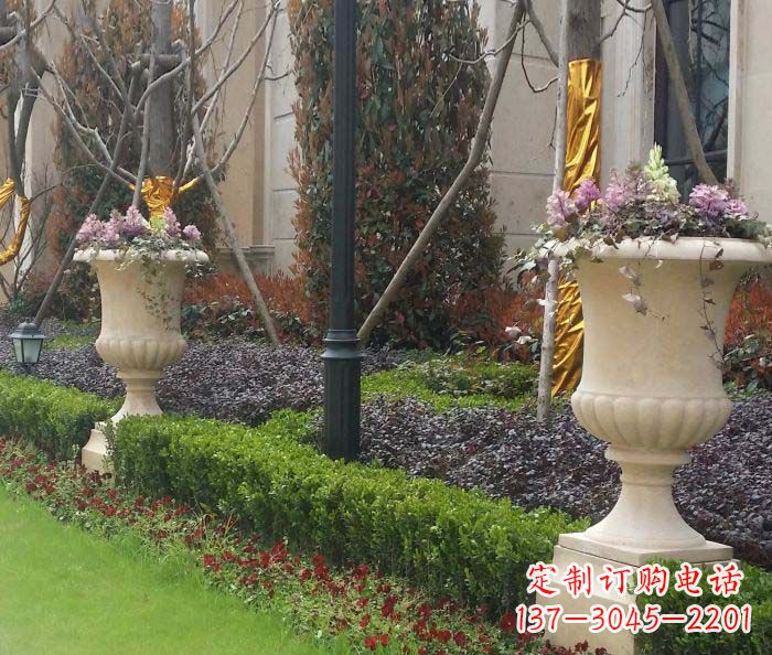 辽宁小区景观汉白玉花盆石雕