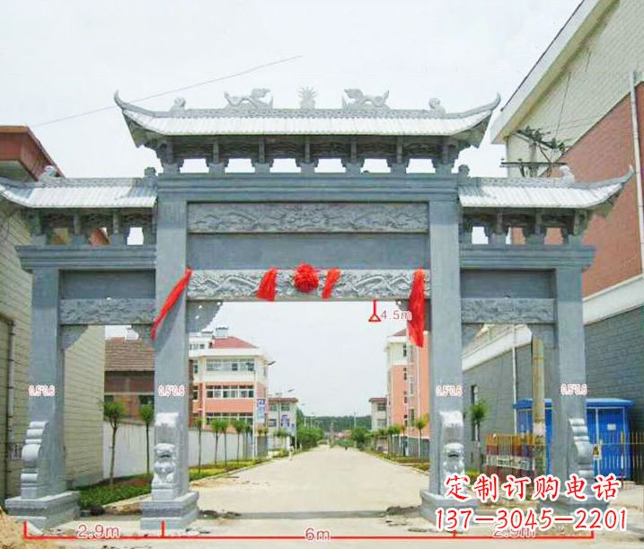 辽宁小区三门牌坊石雕