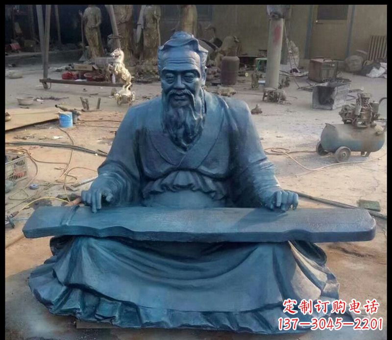辽宁校园孔子弹琴铜雕