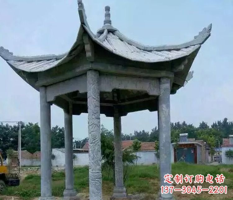 辽宁园林仿古六角凉亭景观石雕