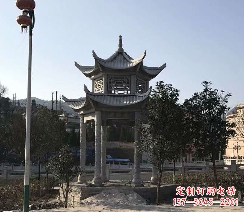 辽宁园林仿古双层石凉亭景观石雕 (4)