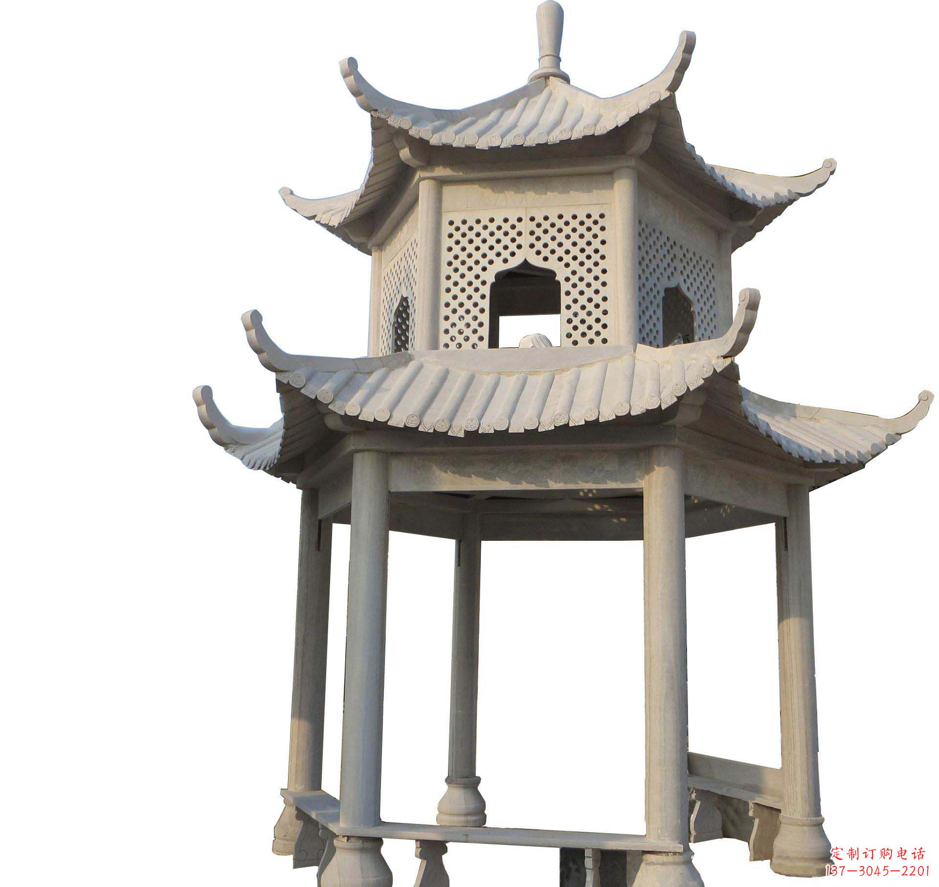 辽宁园林景观大理石六角石雕双层凉亭