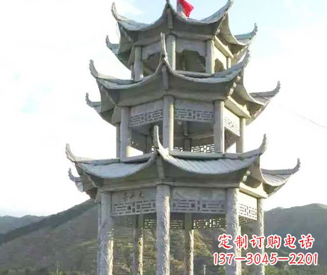辽宁园林景观多层凉亭石雕 (3)