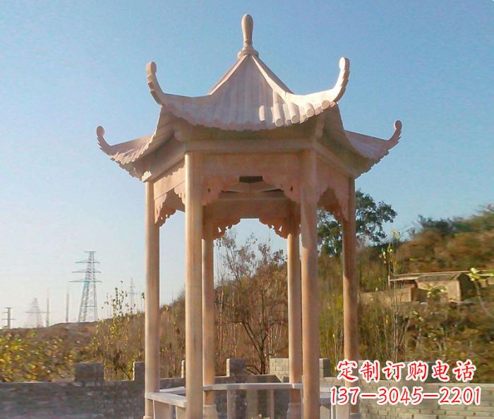 辽宁园林景观晚霞红单层石雕凉亭