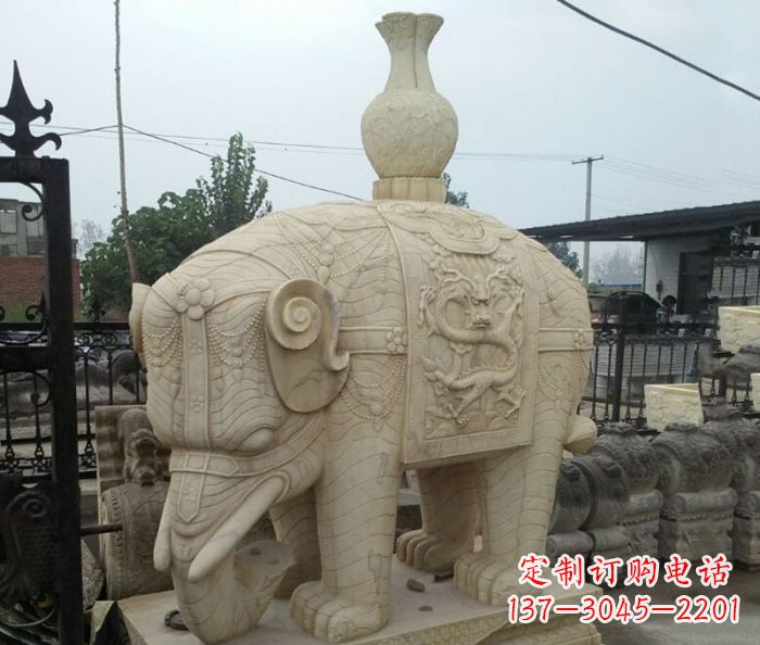 辽宁园林景观驮瓶大象石雕