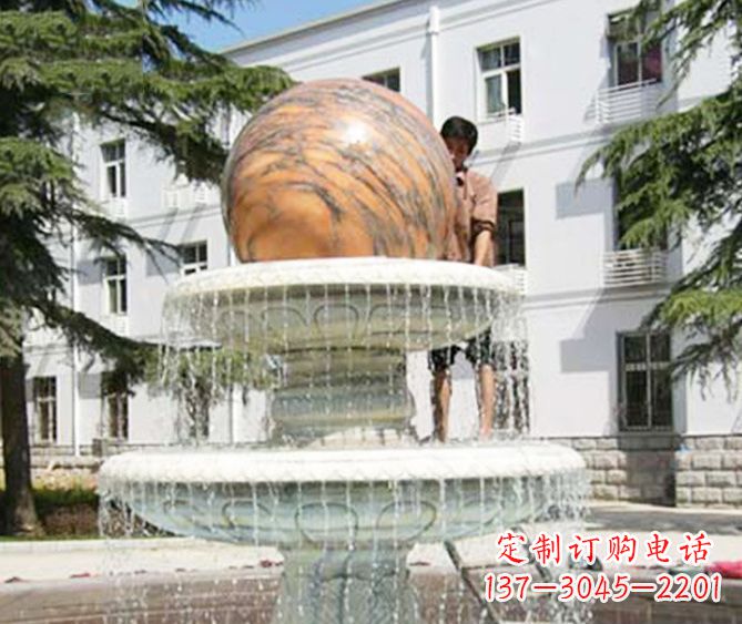 辽宁园林景观晚霞红风水球喷泉石雕 (2)