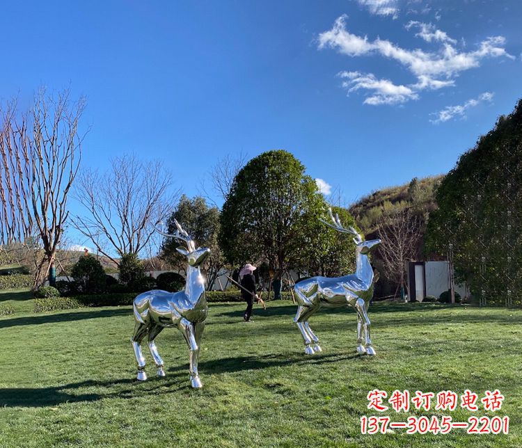 辽宁园林镜面不锈钢梅花鹿雕塑
