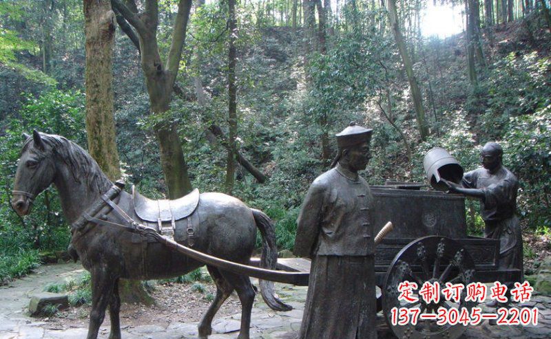 辽宁园林清朝士兵和马车小品铜雕