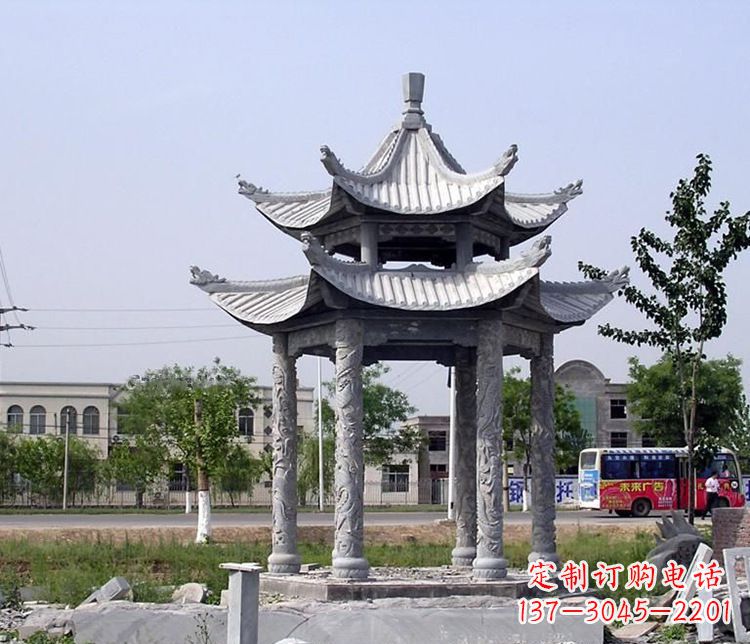 辽宁园林双层仿古凉亭石雕