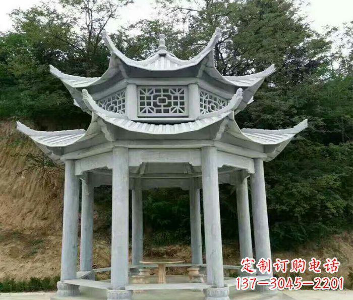 辽宁园林双层凉亭石雕 (2)