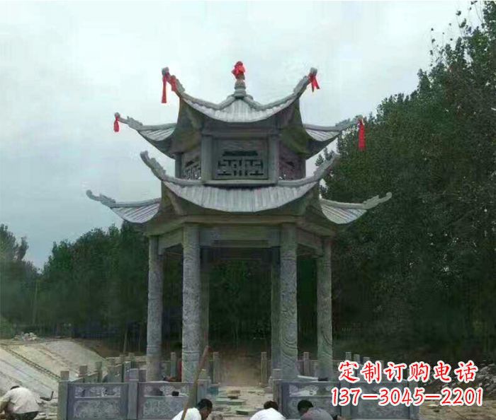 辽宁园林双层凉亭石雕 (3)
