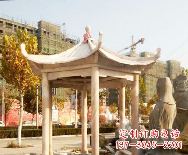 辽宁园林晚霞红单层凉亭景观石雕