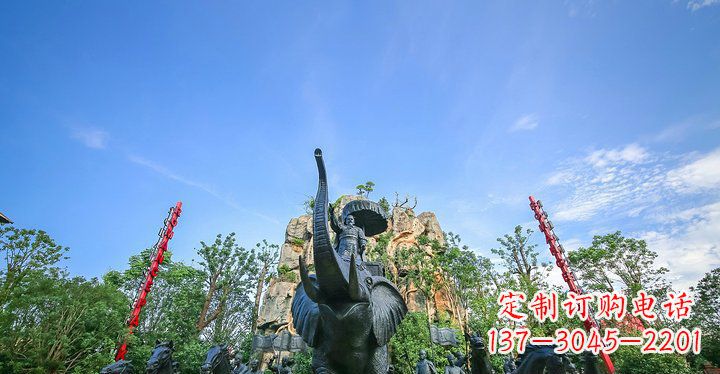 辽宁园林站在大象上出征的将军人物小品铜雕