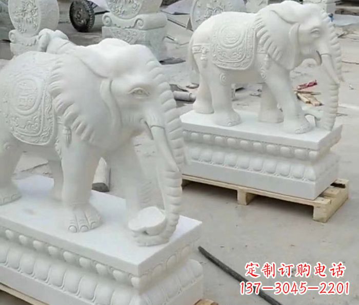 辽宁招财动物汉白玉大象石雕 (2)