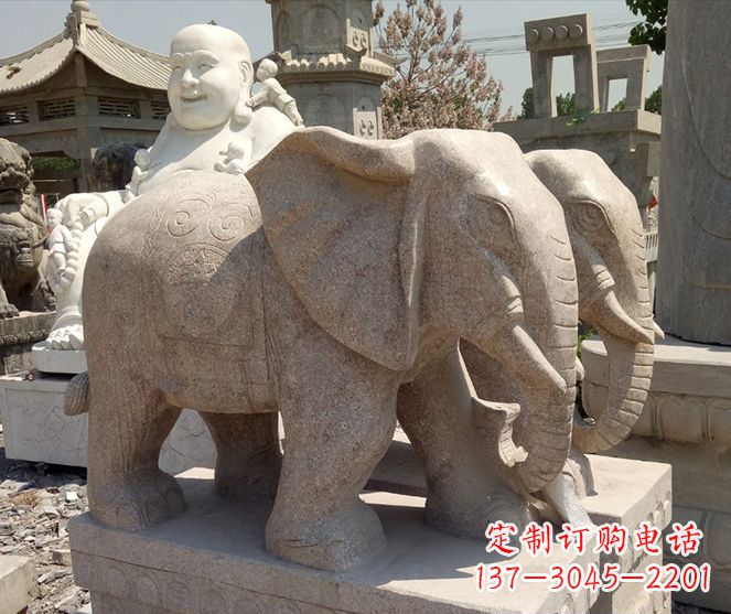 辽宁招财晚霞红大象石雕 (2)