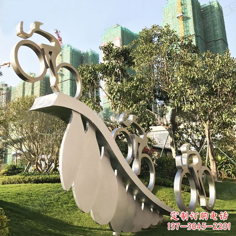 辽宁自行车雕塑-抽象不锈钢骑自行车人物景观雕塑